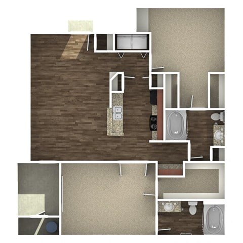Floor plan for 2 beds, 2 baths, 1140 sqft